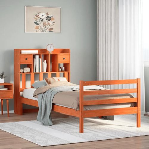 Vidaxl Lit Bibliothèque Sans Matelas Cire Marron 75x190 Cm Pin Massif