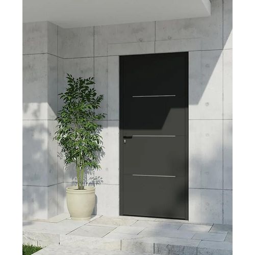Porte d'entrée FORTIA alu Leme gris RAL 7021 96 x h.218 cm poussant droit