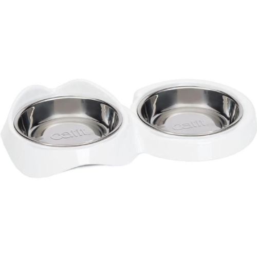 Gamelle Pour Chat - Catit - Pixi - 2 X 200ml - Double - Bols En Acier Inoxydable Amovibles - Blanc