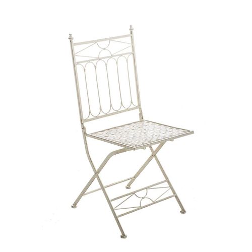 Chaise Pliable De Jardin Terrasse Balcon Design Rustique En Fer Forgé Crème Vieilli 10_0003862