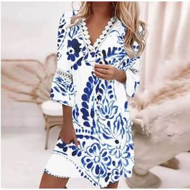 Mini Robe De Plage À Imprimé Floral Vintage, Col En V, Demi-Manches, Style Bohème, Frais Et Doux Pour L'Été. Plusieurs Tailles Disponibles