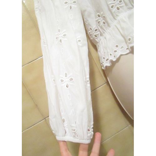 Blouse Blanche Style Bohème Très Belle Qualité, Col Évasé, Épaules Nues, T. 34