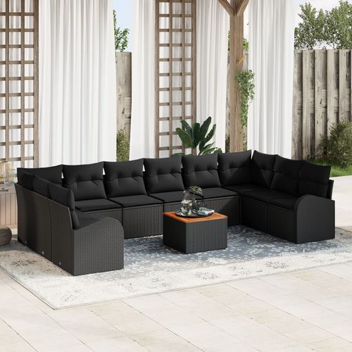 Vidaxl Ensemble De Canapé Jardin 11 Pièces Avec Coussins Noir Rotin Poly Acacia