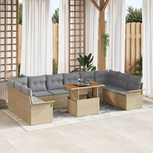 Vidaxl Ensemble Salle À Manger Jardin 11 Pièces Avec Coussins Beige Poly Rattan Acacia