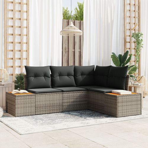 Vidaxl Ensemble Canapé De Jardin 4 Pièces Avec Coussins Gris Poly Rattan Acacia