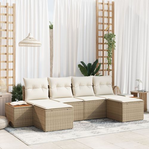 Vidaxl Ensemble De Canapé Jardin 6 Pièces Avec Coussins Beige Rattan Poly Acacia