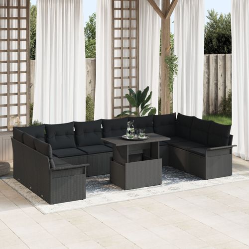 Vidaxl Ensemble De 11 Pièces De Canapé De Jardin Avec Coussins En Rattan Poly Noir