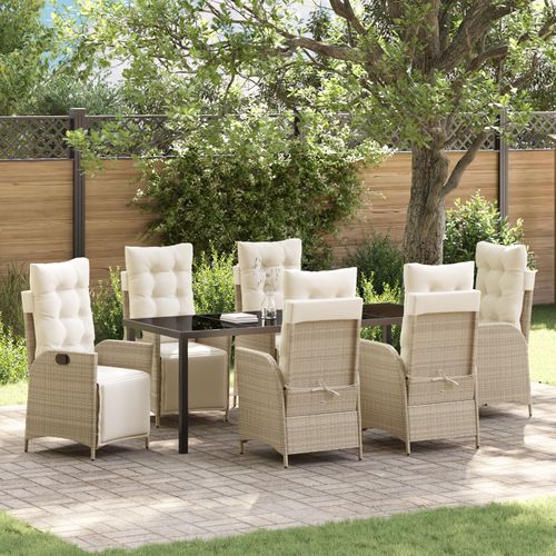 Vidaxl Set De 7 Pièces De Salle À Manger De Jardin Beige Poly Rattan