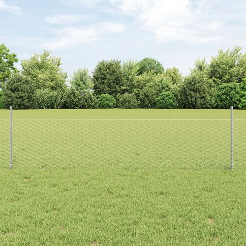 Vidaxl Clôture Hexagonale Avec 11 Poteaux En U Argent 0,5x25 M Acier