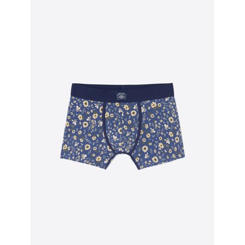 Boxer À Fleurs En Coton Biologique - Bleu Moyen - S