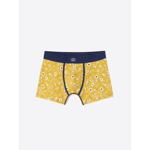 Boxer À Fleurs En Coton Biologique - Jaune Moutarde - L