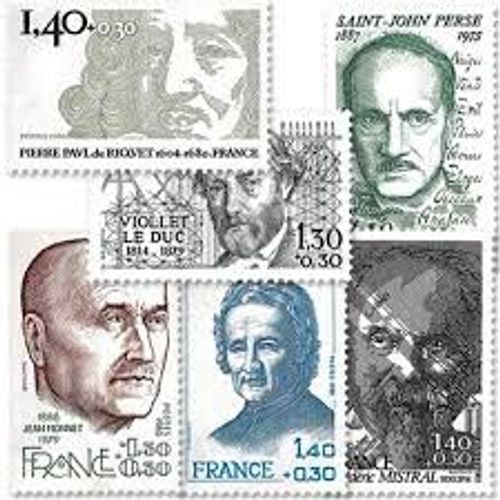 Eugène Viollet Le Duc, Jean Monnet, Jean-Marie De La Mennais, Frédéric Mistral, Saint-John Perse, Pierre-Paul De Riquet Série Complète Année 1980 N° 2095 2096 2097 2098 2099 2100 Yvert Et Tellier Luxe