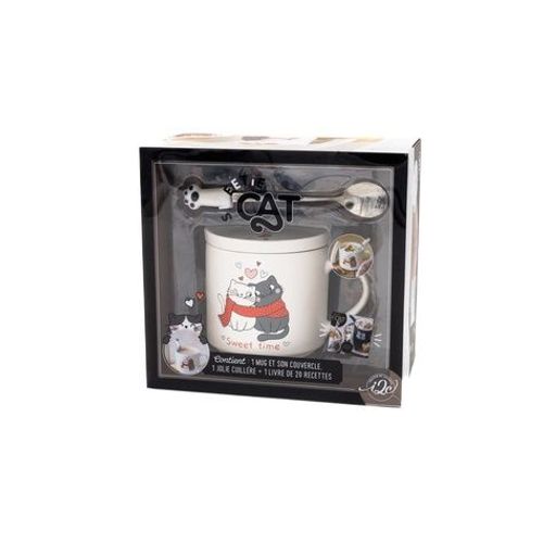 Coffret Sweetie Cat - Contient : 1 Mug Et Son Couvercle, 1 Jolie Cuillère Et 1 Livre E 20 Recettes