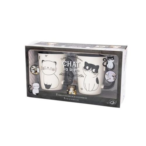 Faites Une Pause Douceur Chat Va Bien - Coffret Avec 2 Tasses En Céramique Et 1 Livre