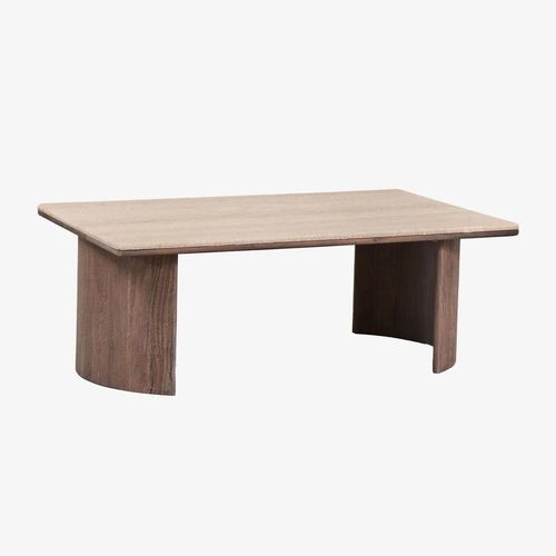 Table Basse Rectangulaire 110x70 Cm En Travertin Et Bois D'acacia Casilda Travertine