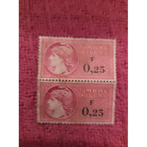 Lot De 2 Timbres Fiscal 0,25f Rouge.