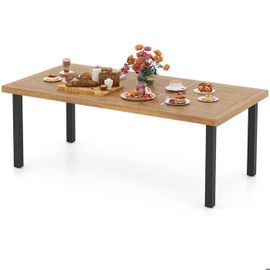 Costway Table Rectangulaire De Jardin 200 Cm Pour 8 Personnes, Plateau En Bois D'acacia, Pieds En Métal, Trou De Parasol De 5 Cm