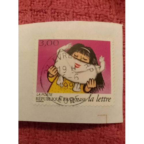 Timbre Oblitéré République Française La Poste 3,00 La Lettre Coloré.