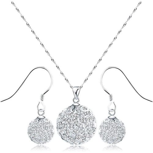 Parure De Bijoux En Argent Sterling S925 Avec Pendentif En Cristal Blanc Neige[H1732]