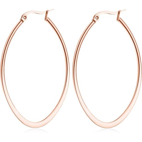 Day.Berlin Drop Boucles D'oreilles Créoles Ovales En Acier Inoxydable 316l Plaqué Or 18 Carats, 5,4 Cm X 3,8 Cm/2 Mm D'épaisseur, Sans Nickel Et Imperméables[H1735]