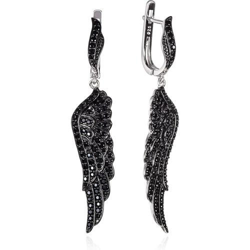 Boucles D'oreilles En Ailes D'ange Pour Femme, Boucles D'oreilles Longues En Argent Sterling 925 Pour Femme Avec Des Pierres Noires Ou Blanches, Boucles D'oreilles Pendantes En Argent Sterli[H1940]