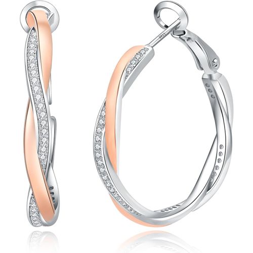 Boucles D'oreilles Créoles En Argent Sterling 925 Plaqué Or 18 Carats Pour Femme - Créoles Torsadées Avec Zircone - Hypoallergéniques - Pour Femme - Argent/Or Rose/Or - 20/30/40 Mm[H1574]