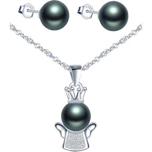 Collier Boucles D'oreilles Perle Femmes Et Filles, Bijoux Parures En Argent 925, Collier Perle De Petit Ange, Boucles D'oreilles Perle, Zircon Incrusté, Ensemble De Bijoux[H2323]