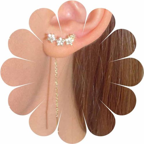 Boucles D'oreilles Pendantes En Forme D'étoile En Cristal Boucles D'oreilles Grimpantes En Forme D'étoile En Or Boucles D'oreilles En Chaîne En Forme D'étoile En Strass Bijoux Pour Femmes[H1774]