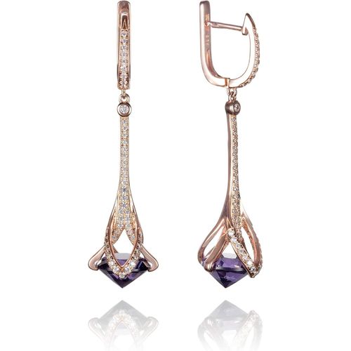 Boucles D'oreilles Pendantes En Argent Sterling 925. Boucles Femmes En Argent, Or Ou Or Rose, Elégantes Boucles D'oreilles Pour Femmes Serties De Pierres De Couleurs Et De Zircons.[H1982]