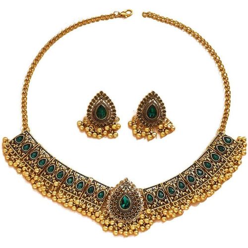Ensemble De Bijoux De Mariage Indien Traditionnel Bohème Pour Femmes Et Filles Argent Antique Oxydé Collier Boucles D'oreilles Pompon Bollywood Ras Du Cou Punk Cristal Cadeau Tendance[H1402]