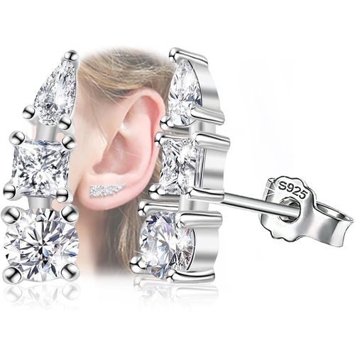 Boucles D'oreilles Grimpantes Pour Femme - En Argent Sterling Avec Zircone Hypoallergénique - Mini Boucles D'oreilles Minimalistes - Cadeau De Fête Des Mères Pour Maman Elle, Argent,[H2009]