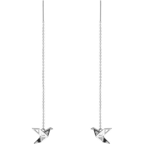 Boucles D'oreilles Pendantes En Forme De Grue En Papier Origami - Argent Sterling - Porte-Bonheur - Jolie Chaîne - Boucles D'oreilles À Tige - Minimalistes - Hypoallergéniques - Pour Femmes [H1414]