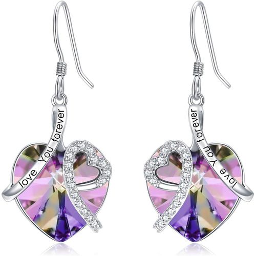 Boucles D'oreilles Coeur Argent Sterling '' Je T'aime '', Cadeaux D'anniversaire Mariage Pour Femmes Maman Petite Amie[H1861]