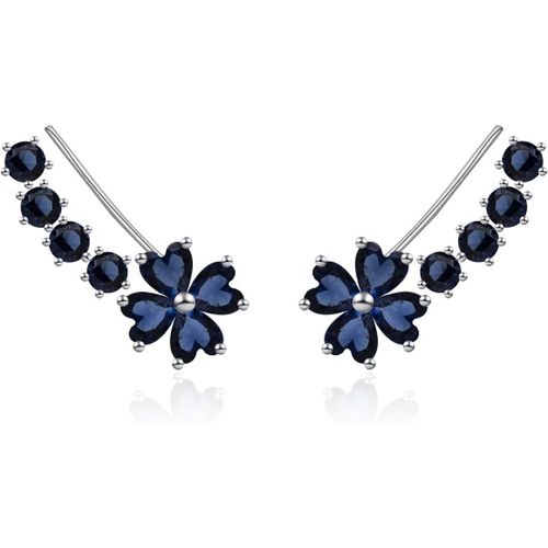 Boucles D'oreilles Grimpantes En Forme De Fleur En Oxyde De Zirconium Bleu Saphir Blanc Pour Femme[H1675]