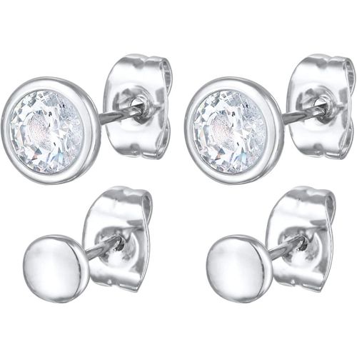 Boucles D'oreilles Femmes Clous D'oreilles Plaquette Géo Set Couleur Argent Avec Cristaux[H2291]