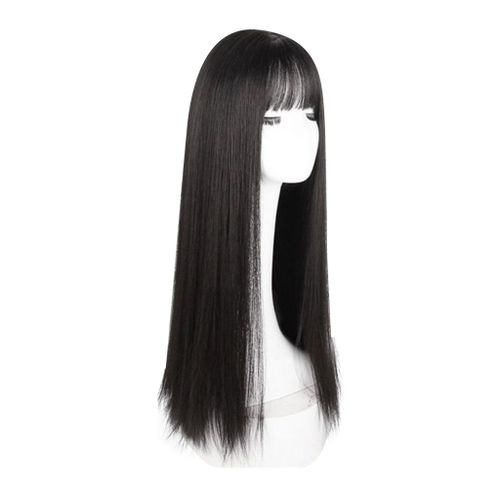 Perruque Longue Noire Cosplay Femme Cheveux Rigides Universelle 72 Cm Xi