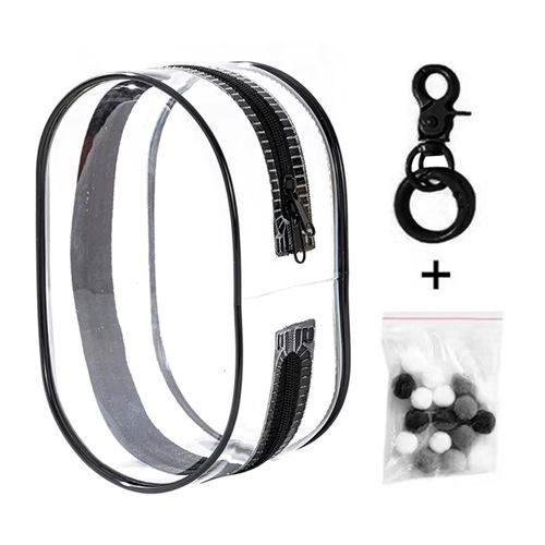Labubu Poupée Porter Sac En Pvc Sac D'affichage À Fermeture Éclair Portable Anti-Poussière Avec Porte-Clés / Boule Pour Les Enfants Sortie Noir