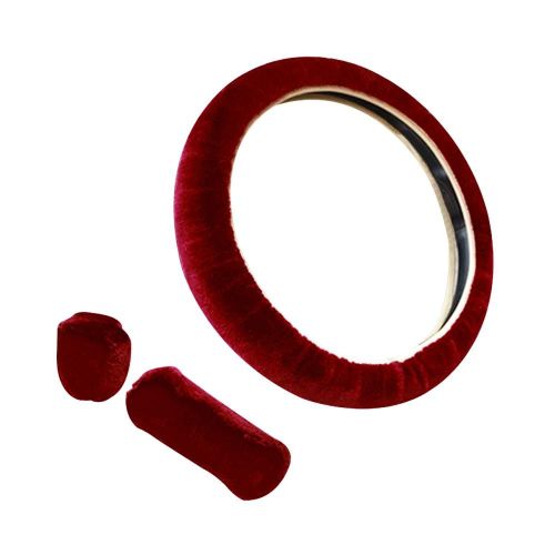 Housse De Voiture En Peluche Douce D'hiver Antidérapante Universelle Holder_Wine Red_1 Ensemble / 3 Pièces Housse De Volant