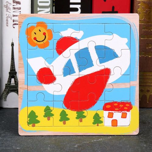Dessin Animé En Bois Avion Fusée Voiture Mosaïque Puzzle Puzzle Développement De Planche Enfants Toy_Plane#