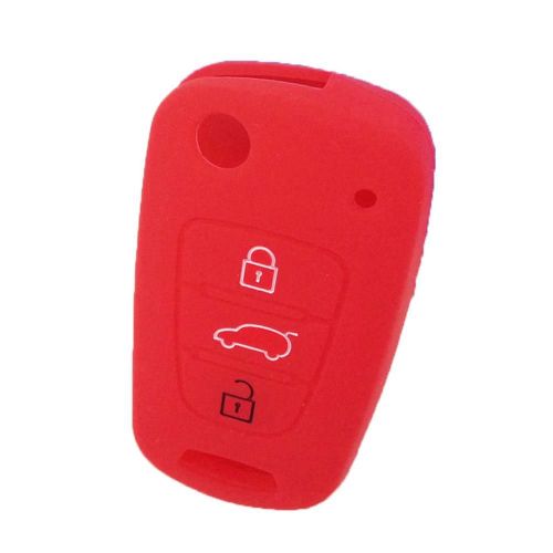 Housse De Clé En Silicone 3 Boutons Pour Hyundai Accent Elantra Sonata I20 I30 Ix35_Red