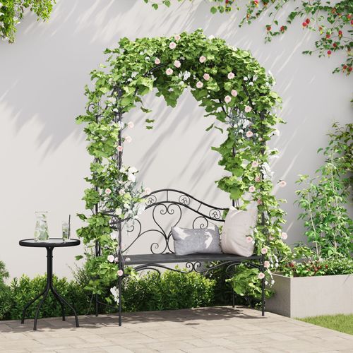 Vidaxl Banc D'extérieur Noir Noir Métal Grand Détails Décoratifs