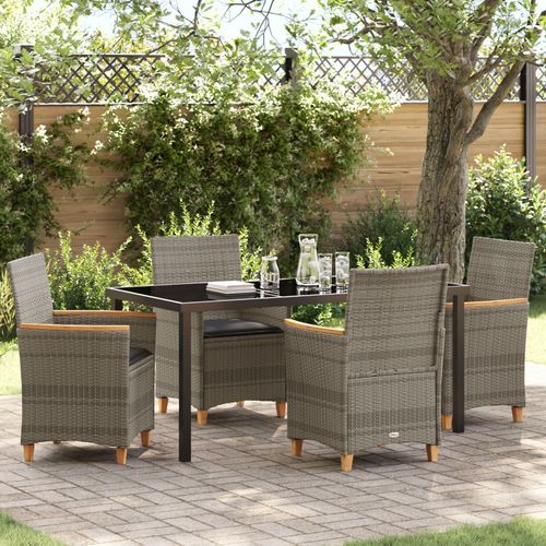 Vidaxl Set De 5 Pièces De Salle À Manger De Jardin Avec Coussins Gris Poly Rattan