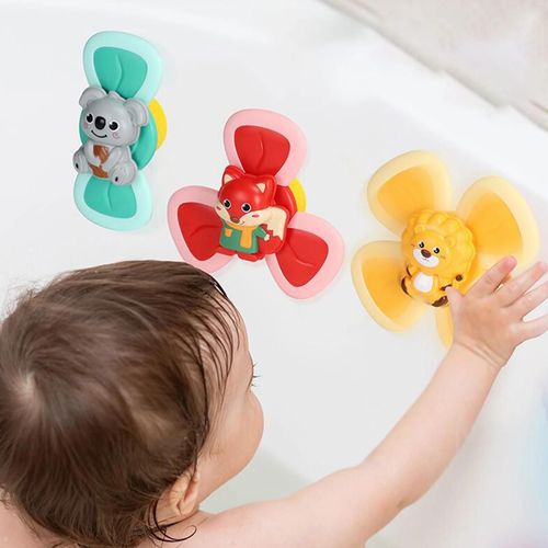 3pcs / Set Spinning Top Cartoon Animal Hand-Eye Coordination Safe Suction Cup Spinning Top Toy Pour Verre