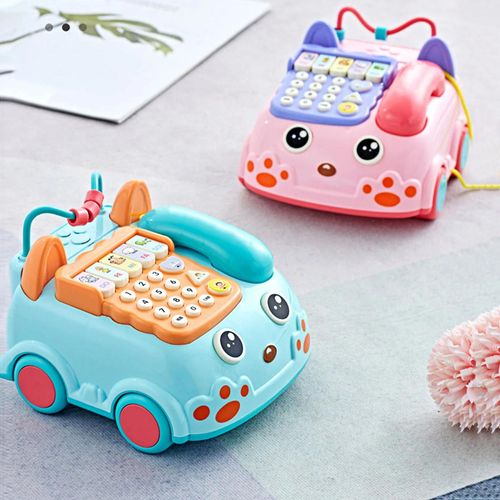 Plus De 3 Ans Enfants Dessin Animé Voiture Téléphone Son Lumière Frapper Un Hamster Jeu Toy_Blue