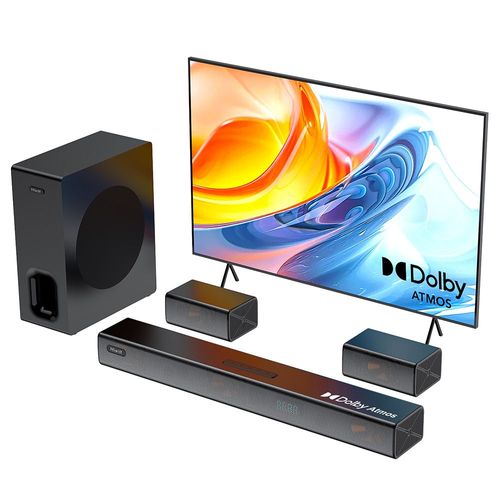 Barre de son Hiwill A51 Pro 5.1 canaux avec caisson de basses, Dolby Atmos, caisson de basses sans fil 6,5 pouces, 9 haut-parleurs, puissance de crête de 420W