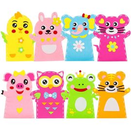 8pcs Enfants Diy Dessin Animé Animal Marionnette À Main Tissu Non Tissé Artisanat Fait À La Main Jouet