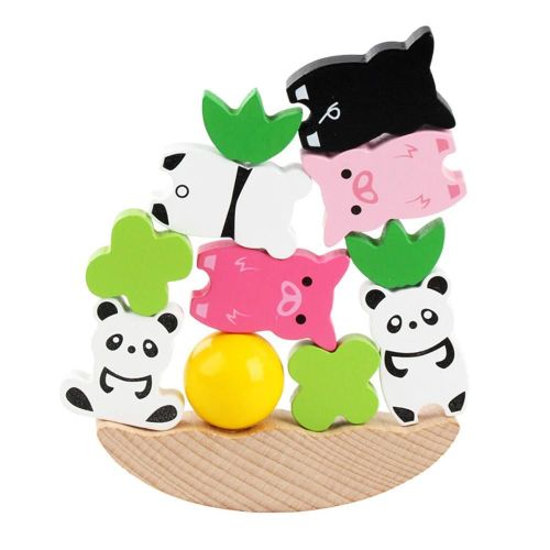 Panda Cochon En Bois Animal Lune Blocs Empilage Équilibre Développement De Jeu Jouet