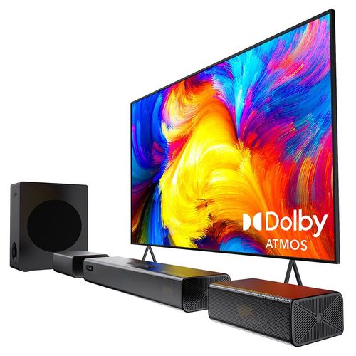 Barre de son Hiwill A41 Pro 4.1 avec caisson de basses, Dolby Atmos, 7 haut-parleurs, puissance de crête de 320 W, 2 tweeters latéraux