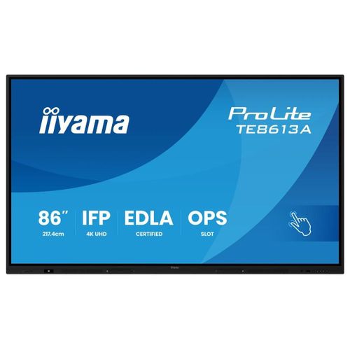 iiyama ProLite TE8613A-B1AG - Classe de diagonale 86" (85.6" visualisable) écran LCD rétro-éclairé par LED - signalétique numérique interactive - avec écran tactile (multi-touch) / capacité PC en...