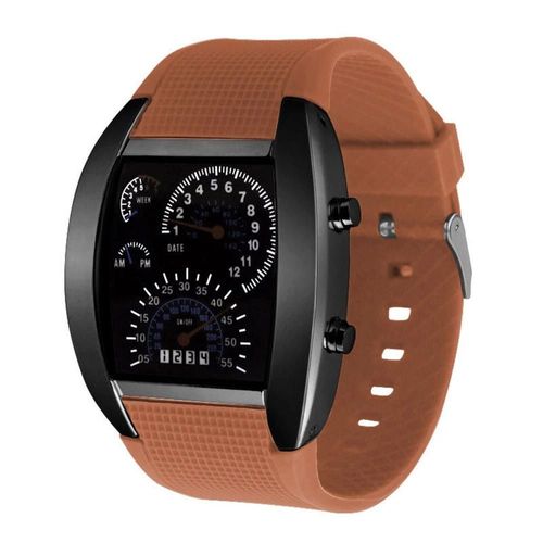 Écran Led Montre Numérique Tableau De Bord Créatif Cadran Design Bracelet Café,Coque Noire